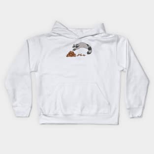 Raccoon Jumping Into Pile Of Leaves Kids Hoodie